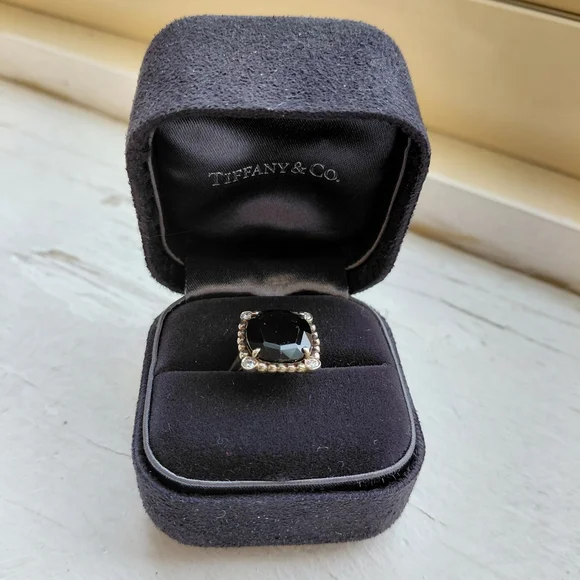 Tiffany Diamond Silver Spinel Black Onyx Ziegfeld Ring - Picture 3 of 10